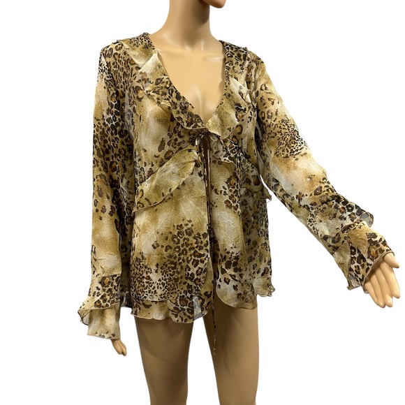 Simonton Says by George Simonton Animal Print Ruffled Kimono QVC Blouse Medium - Picture 5 of 10